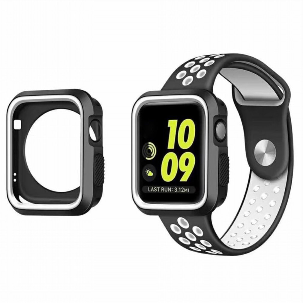LIVEYOUNG For Apple Watch3 Watch Case Silicone Soft Shell Iwatch2 Strap  Armor Anti-fall Black + white | Walmart Canada