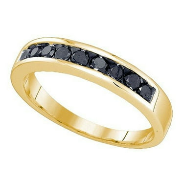0.60 Carat (ctw) 14K Yellow Gold Real Round Cut Black Diamond Men's Anniversary Wedding Band