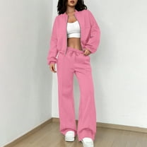 Women's Fall Casual Outfit Sets Tall Sizes Women Fashionable Solid Color Zippered Cardigan Sweater Casual Straight Leg Pants Set