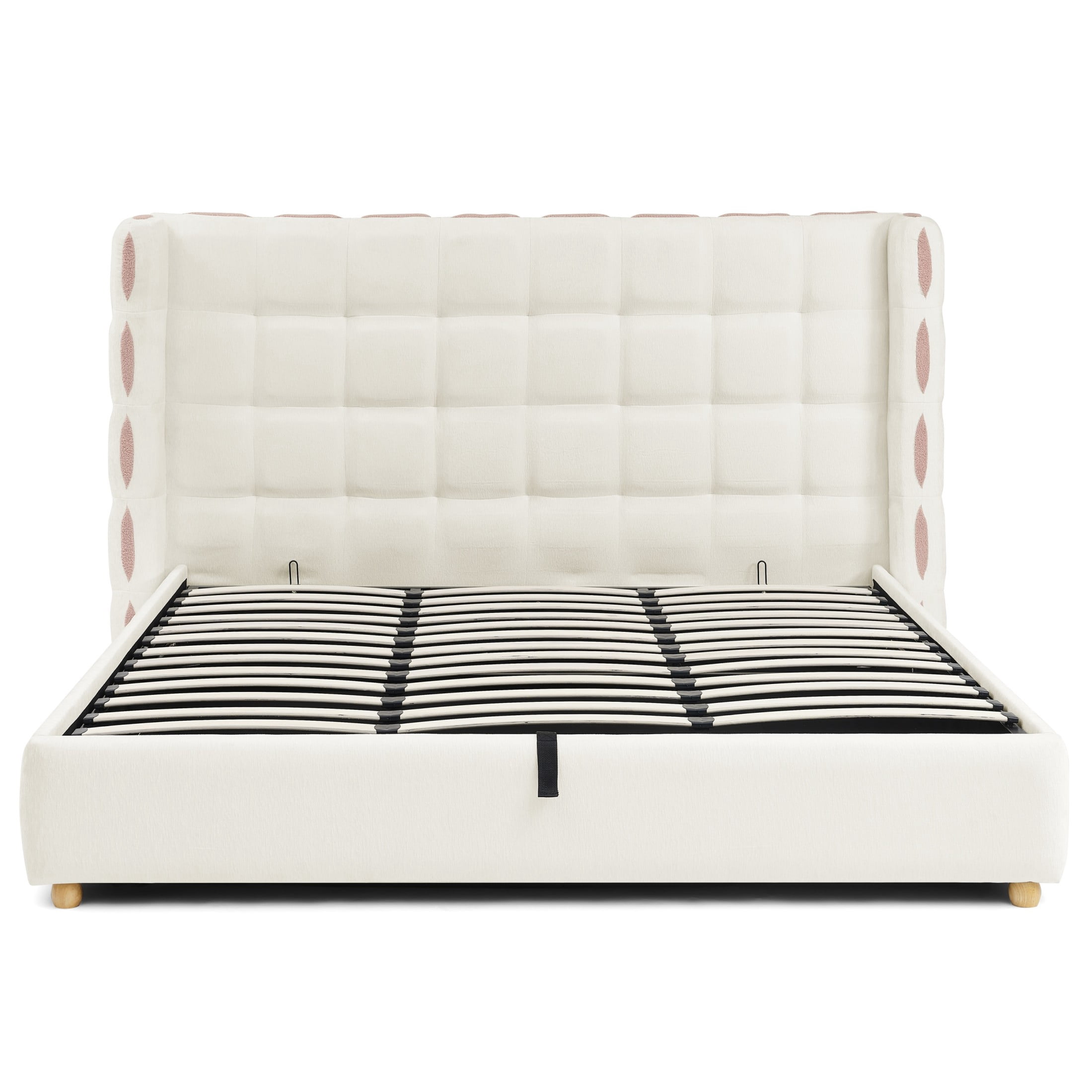 Noble House Elite King Size Upholstered Platform Bed with Removable Chenille Wingback and Under-Bed Storage, White