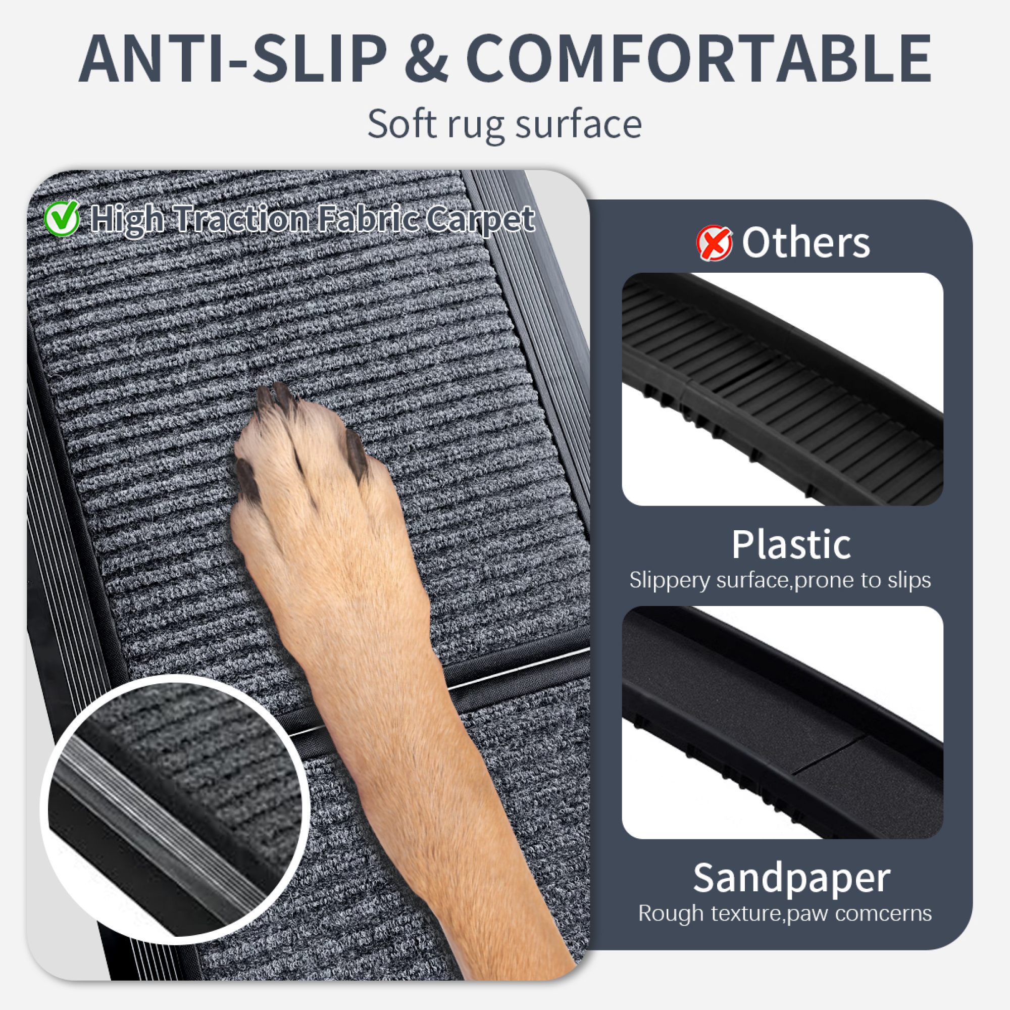 Dog Ramp for Car, 63" Long & 17" Wide Folding Portable Pet Stair Ramp with Non-Slip Rug Surface, Dog Steps for Medium & Large Dogs Up to 250LBS Enter a Car, SUV & Truck