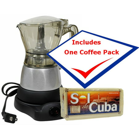 Electric Cuban Coffee Maker Adjustable 3 to 6 Cups Free Coffee Pack by Sol de