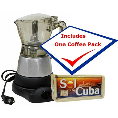 Electric Cuban Coffee Maker Adjustable 3 to 6 Cups Free Coffee Pack by Sol de Cuba