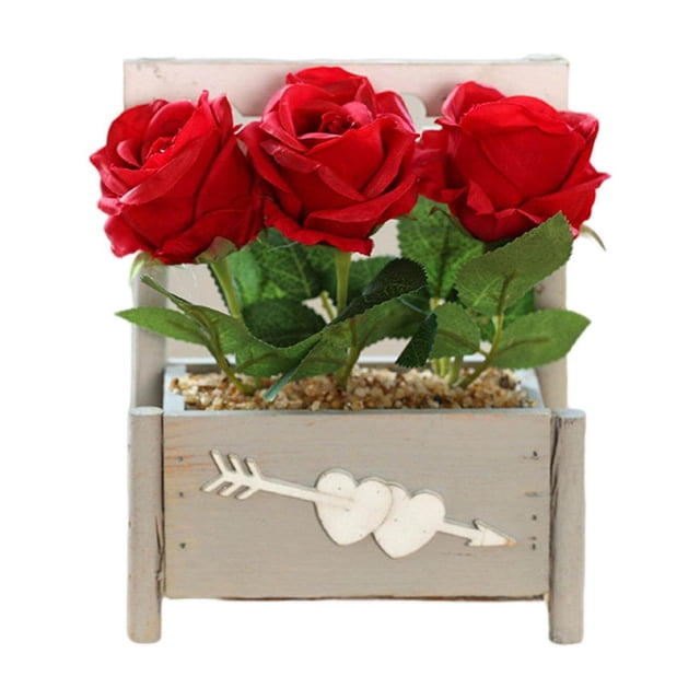 LCXmlly Fake Bonsai Simulation Bonsai Realistic Looking No Watering 3head Rose Artificial Potted Plant