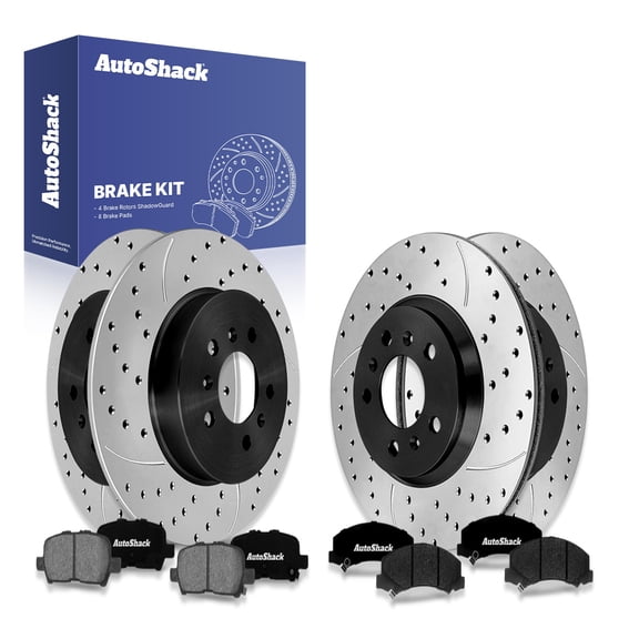 AutoShack Front & Rear Brake Rotors & Premium Pads for Chevrolet, Impala 2010, FWD V6 3.5L 3.9L - E-Coated Drilled & Slotted - ShadowGuard