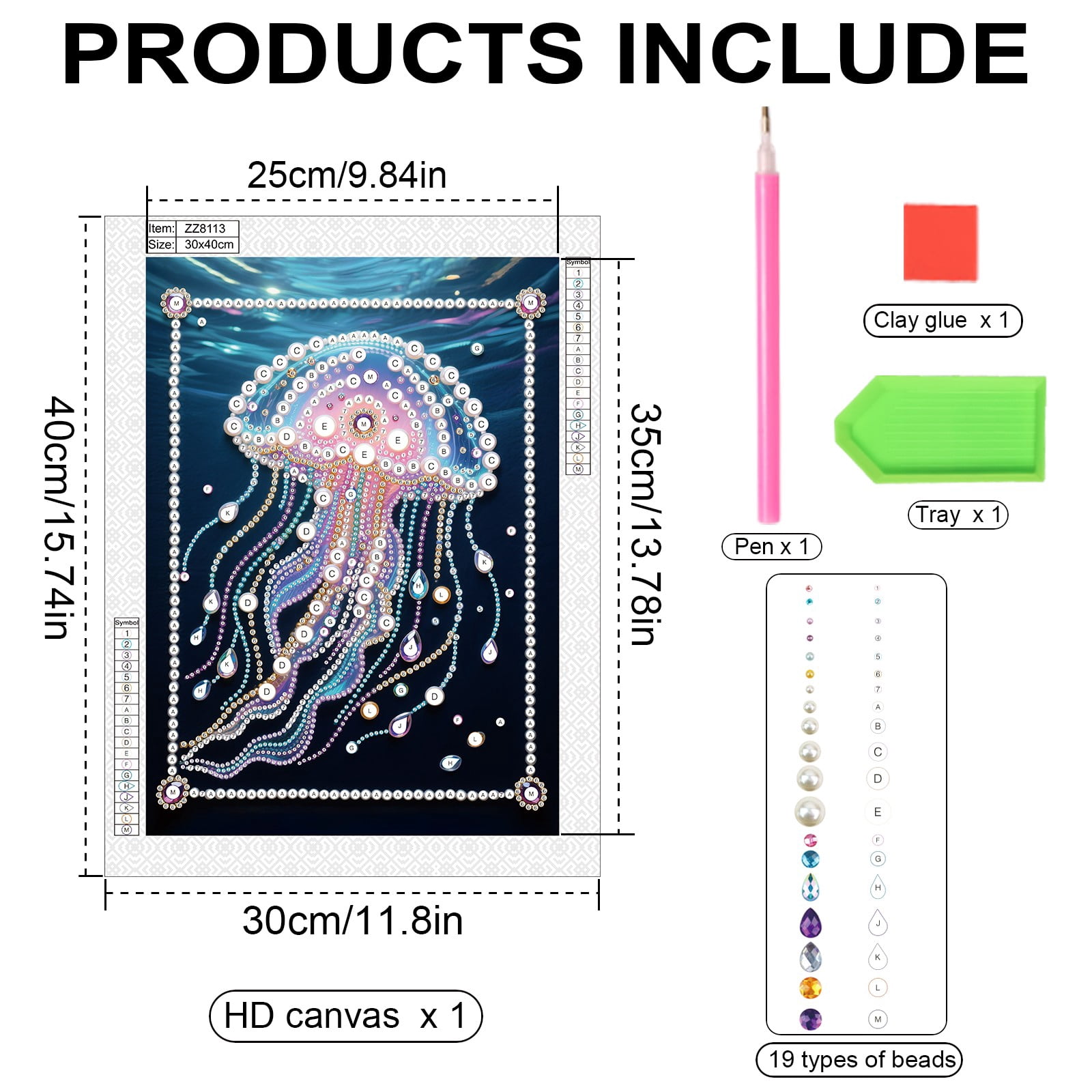 FLOPESN DIY Gemstone Pearl Painting Kit - 9.84x13.78 Inch Frameless Colourful Canvas Art for Adults, Stress Relief Craft & Home Wall Decor-Jellyfish-1