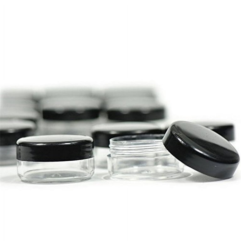 Houseables 3 Gram Jar, 3 ML, Black, 50 Pk, BPA Free, Cosmetic Sample Empty  Container, Plastic, Round Pot, Screw Cap Lid, Small Tiny 3g Bottle, for