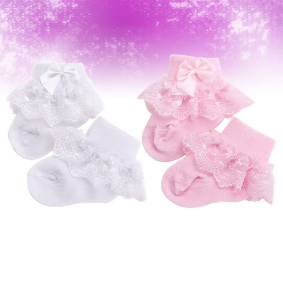 LABSERRON 2Pairs Newborn Baby Socks Girl Lace Design Cotton Material for Autumn Winter
