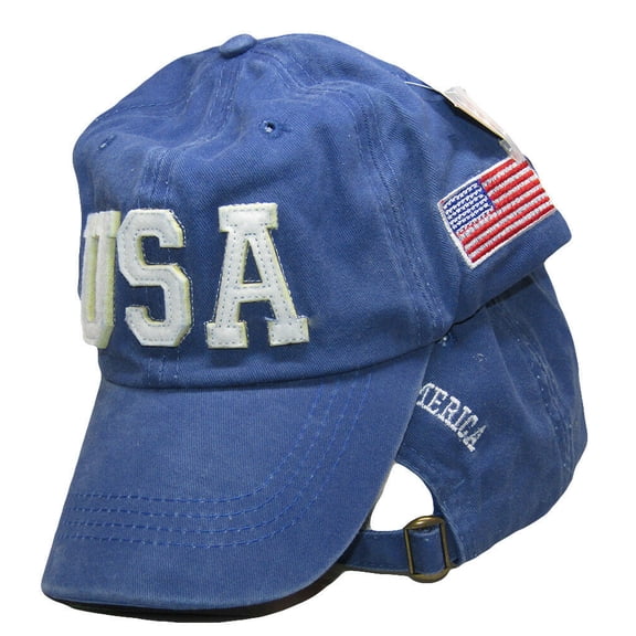 USA United States of America 3D & USA Flag Blue Washed Embroidered Hat Cap (RUF)