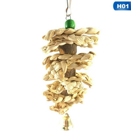 858 Natural - KABOER Parrot Straw Chew Toy Bird Cage Pet Toys Swing Bite Natural Wood Climb Cockatiel
