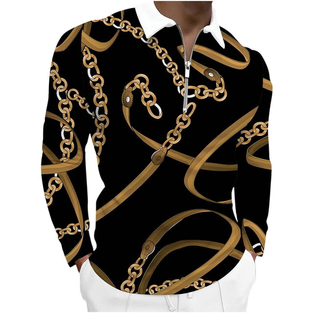 Blusa de manga larga con estampado digital colorido y media cremallera para hombre Pompotops oipoqjl47060