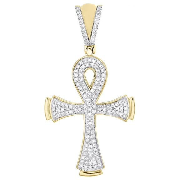 10K Yellow Gold Pave Diamond Men's Ankh Cross Pendant Religious Charm 1/3 CT