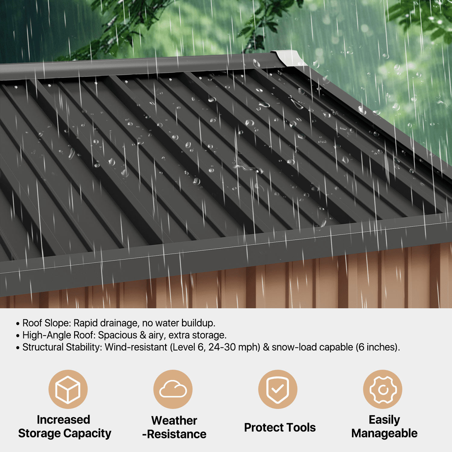 BaPiPro 6 x 4ft Metal Outdoor Storage Shed, Tool Shed with Lockable Door & Sloped Roof for Backyard & Patio, Brown