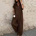 thumbnail image 2 of PBFRDSJ Short Sleeve Rompers for Women Loose Fit Wide Leg One Piece Romper Button Down V Neck Casual Jumpsuit with Back Pockets, 2 of 5