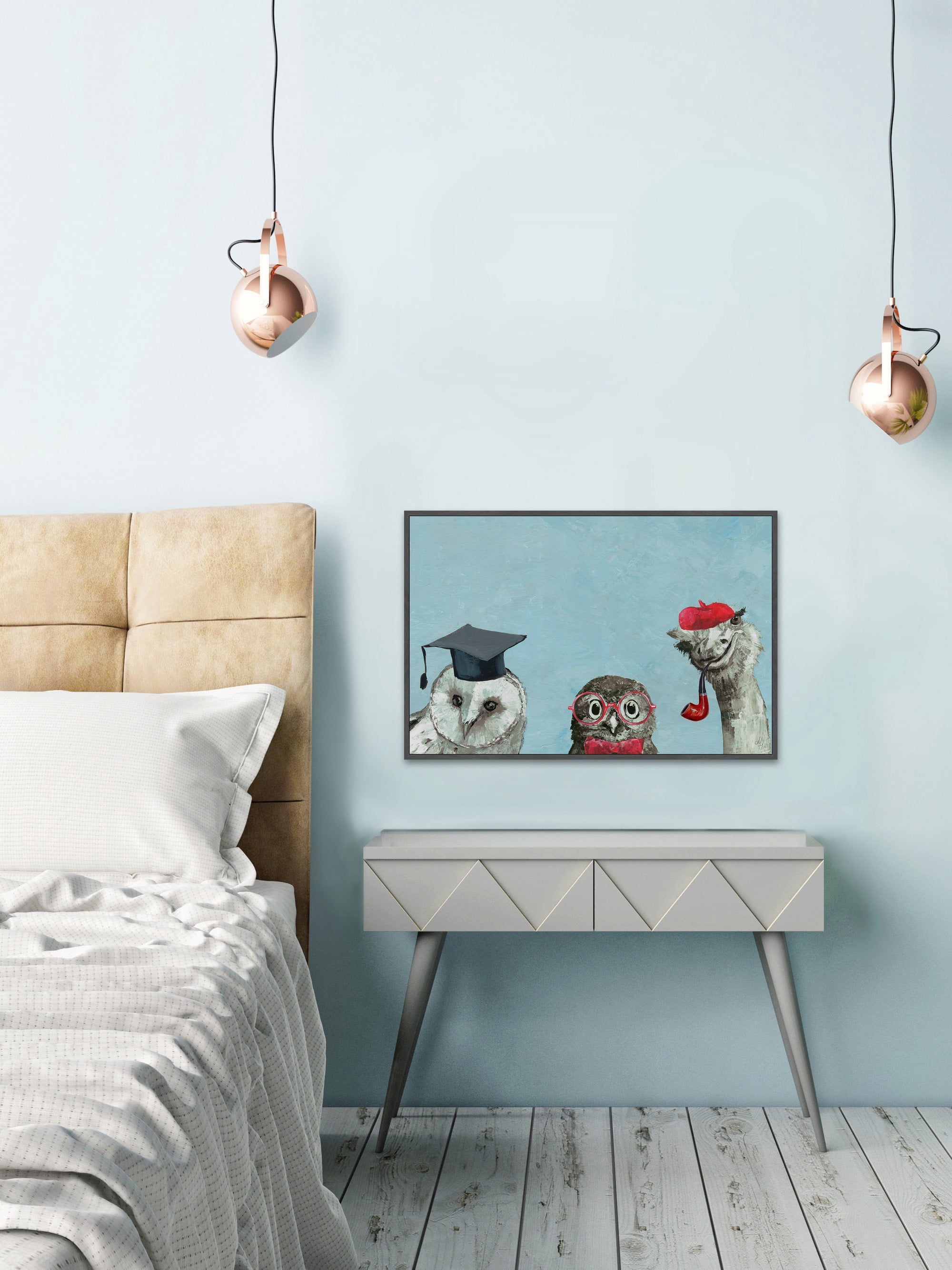 Brainy Birds Floater Framed Painting Print on Canvas