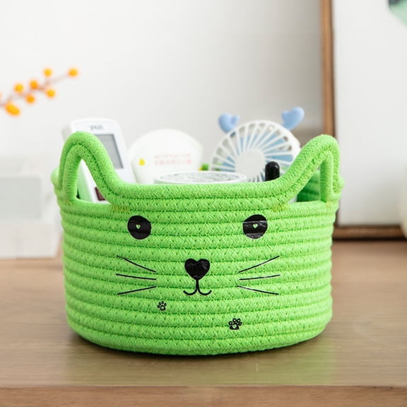 Woven Cat-Ear Storage Basket 8.3″×4.7″ – Cotton Rope Pet Toy Bins & Storage Organizer for Cats & Dogs, Cute Nursery & Home Décor