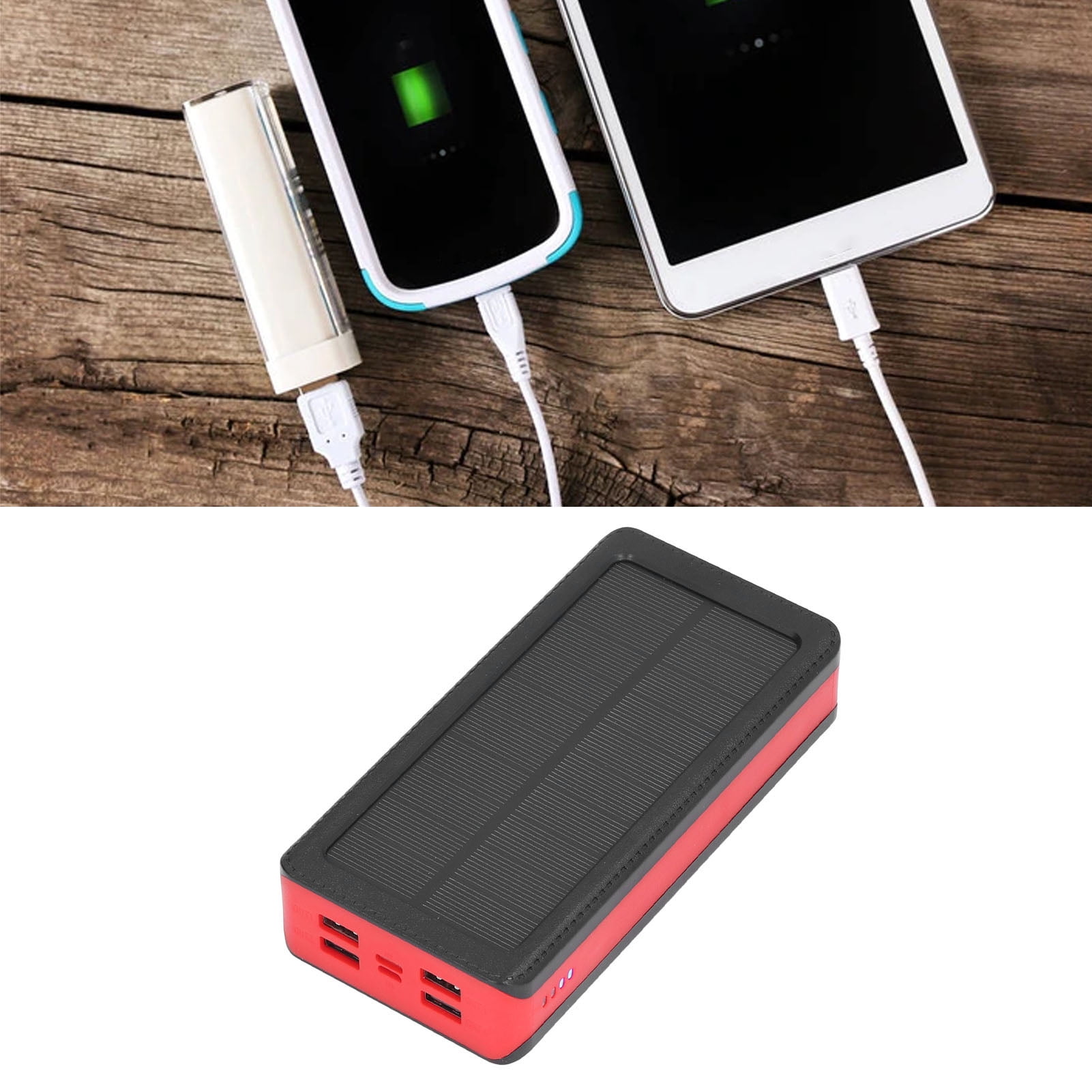 M Buder 30000mAh Solar Power Bank Large Capacity Portable Charger with 9LED 3 Light Modes 4 USB Fast Charge Polymer Lithium Ion Red 6.6 inches / 16.8 cm for Camping Climbing [cite: 8, 9, 12]