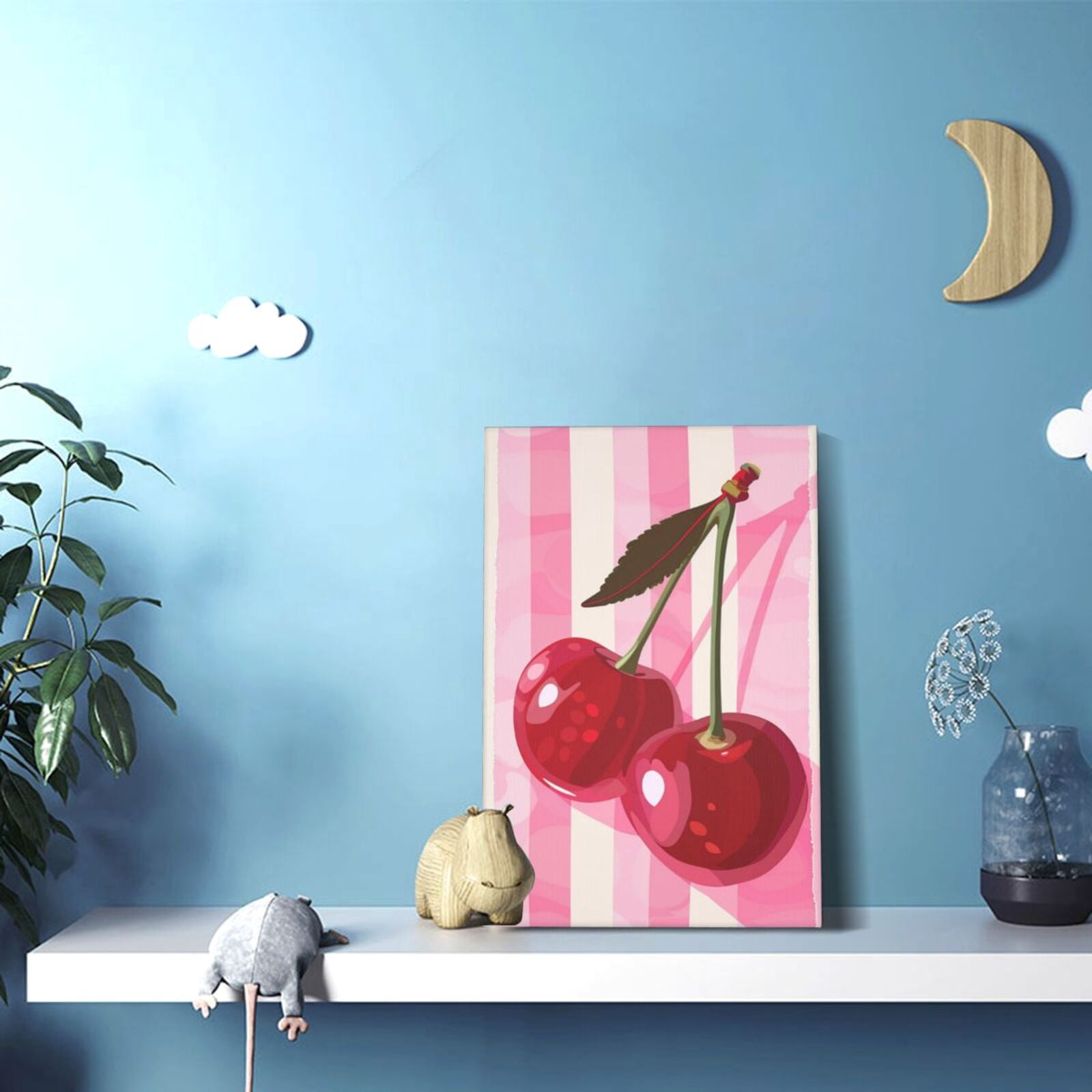 12x18 inch Canvas Hanging Picture Red Cherry,Rustic Home Living Room,Yard,Bathroom,Study Wall Decor Paintings Prints,Funny Gift For Cherry Enthusiast,Modern Art Red Cherry Decor Canvas Poster