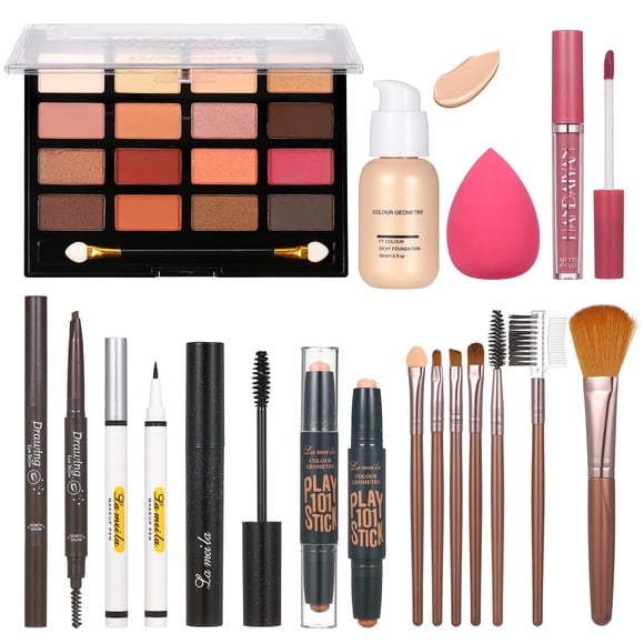Kit de maquillaje KAVCENT con paleta de sombras de ojos de 16 colores y base líquida