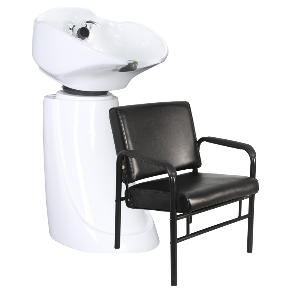 White Free Standing Salon Shampoo Backwash Unit Bowl SU83W & SPC20