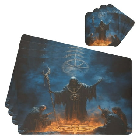 

Wobogo Skull Reaper Placemats Coasters Set of 4 Heat-resistant Non-slip Easy to Clean Square Dinner Plate Mat