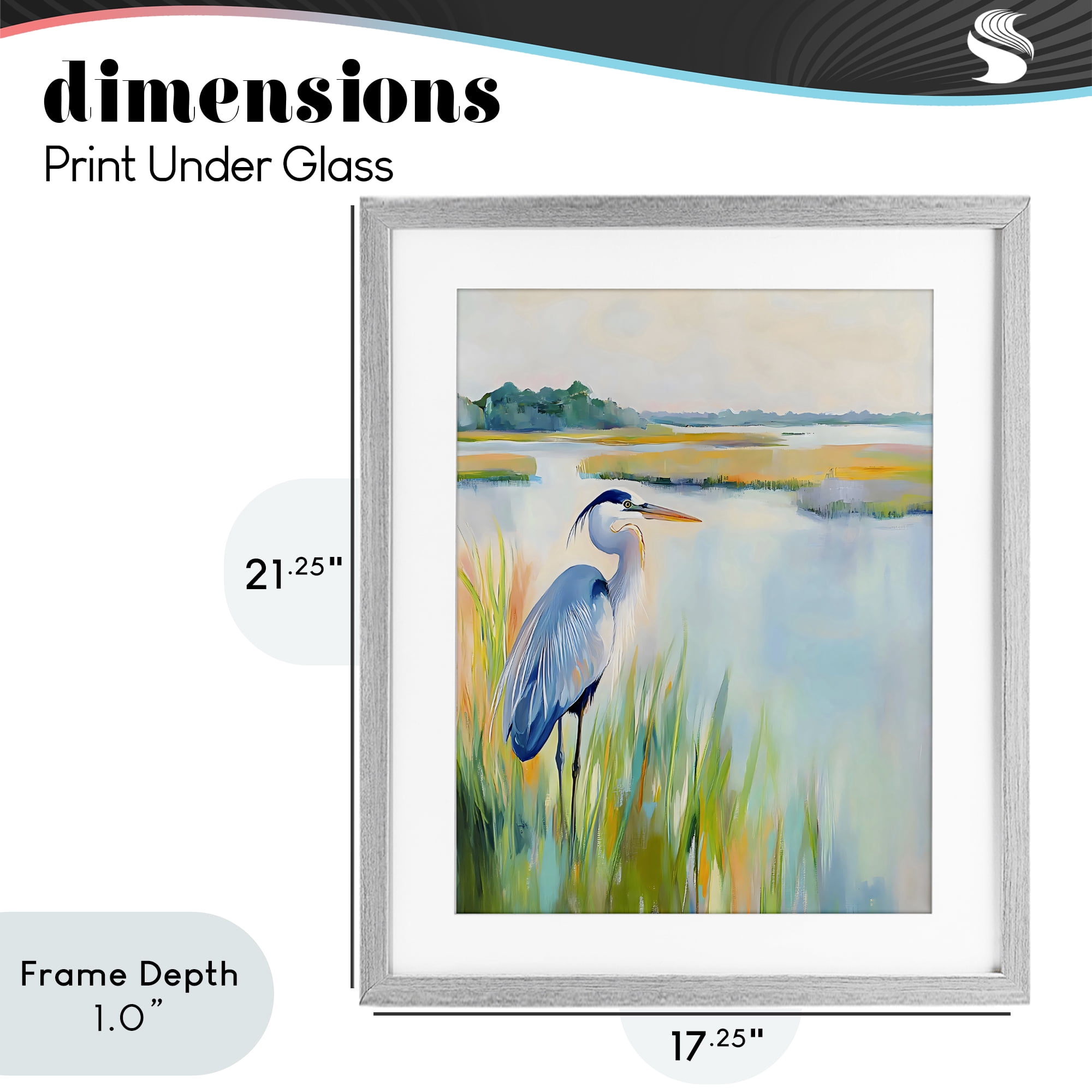 Stupell Industries Heron Perched in the Grass Gray Framed Print Under Glass, design by Creative Studio