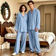 thumbnail image 4 of 2026 Casual Wear Adult Family Matching Pajamas Set - Soft Solid Color Button-Down Loungewear - Loose Fit Long Sleeve Top & Long Pants Two-Piece Casual Sleepwear, 4 of 6