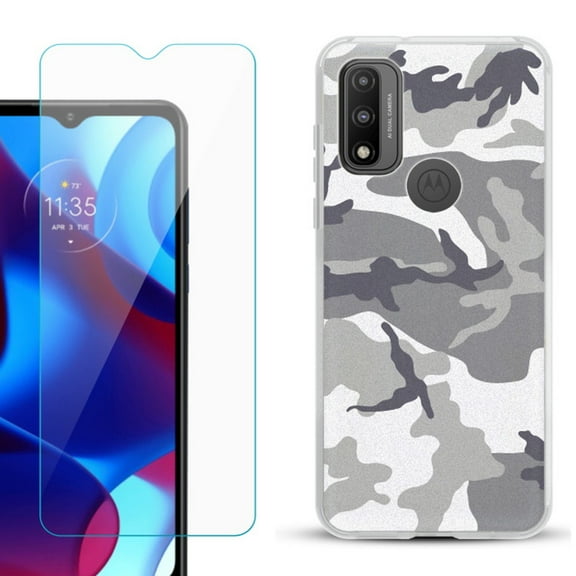 Slim-Fit Gel TPU Phone Case for Motorola Moto G Pure, with Tempered Glass Screen Protector, by OneToughShield ® - Urban Camo