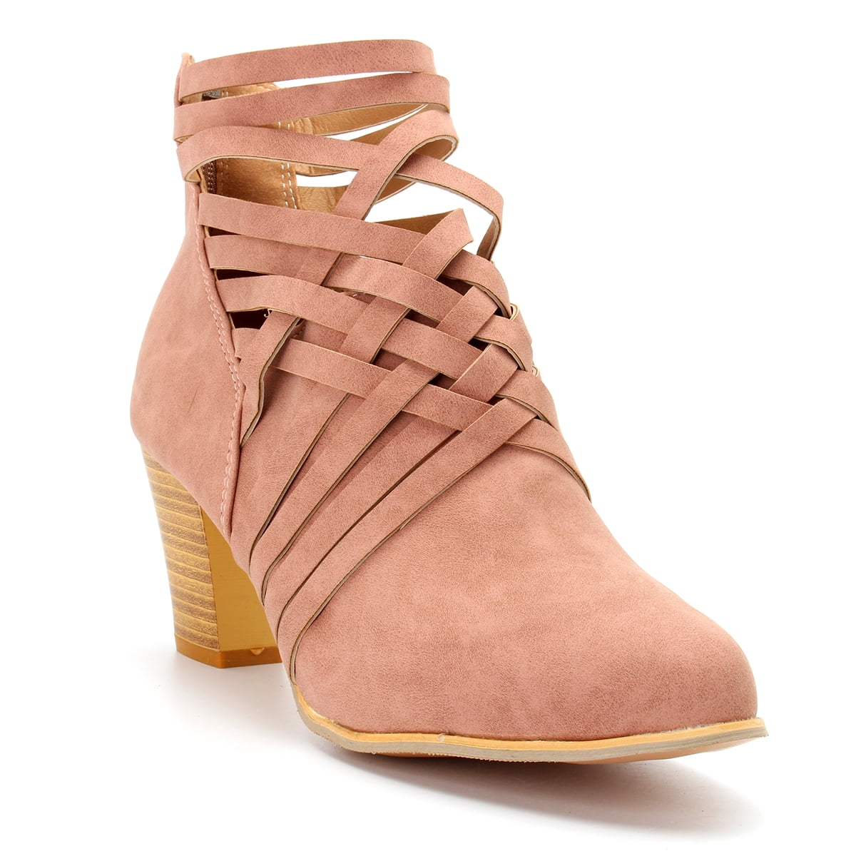 KUDOSALE Women Spring Summer Ankle Boots Zip Causal Shoes Block Low