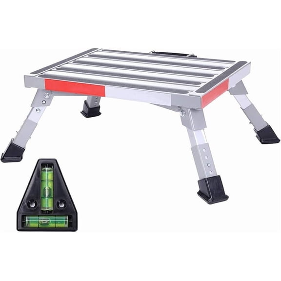 RV Step Stool, Adjustable Height Aluminum Folding Platform Step Ladder with Non-Slip Rubber Feet, 1000 lbs Capacity, Heavy Duty RV Steps for Trailer, Truck, Outdoor Use