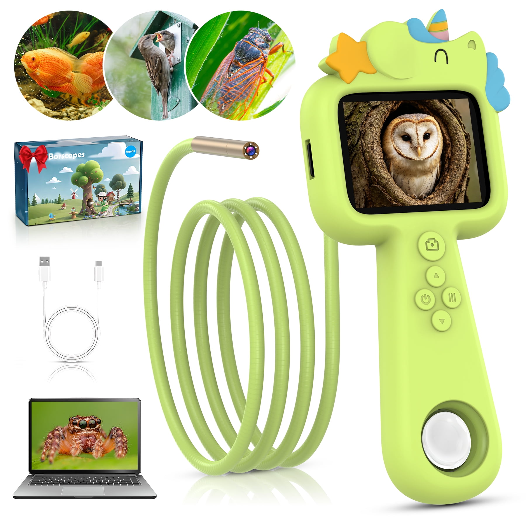 LAKWAR Borescope Camera with Light for Kids STEM Science Educational Toy for Boys & Girls Portable Snake Camera Birthday Gift for Outdoor Exploration & Nature Discovery