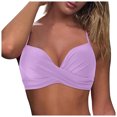 thumbnail image 3 of Plus Size Bikini Top Pink Women Swimwear Tops Full Coverage Bikini Top Push Up Swim Crop Top Tie Back Bathing Suit Tops Female Womens Bikini & Tankini Tops(Purple,L), 3 of 9