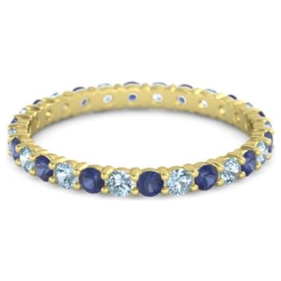 925 Sterling Silver Stackable Natural Sapphire Blue September Birthstone With Aquamarine Ring Eternity Band