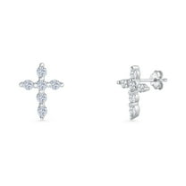 Cross Stud Earrings CZ 925 Sterling Silver 11mm