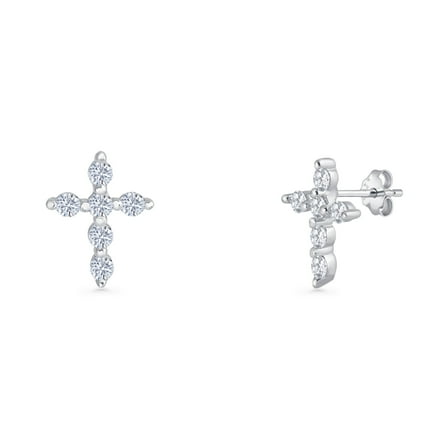 Cross Stud Earrings CZ 925 Sterling Silver 11mm