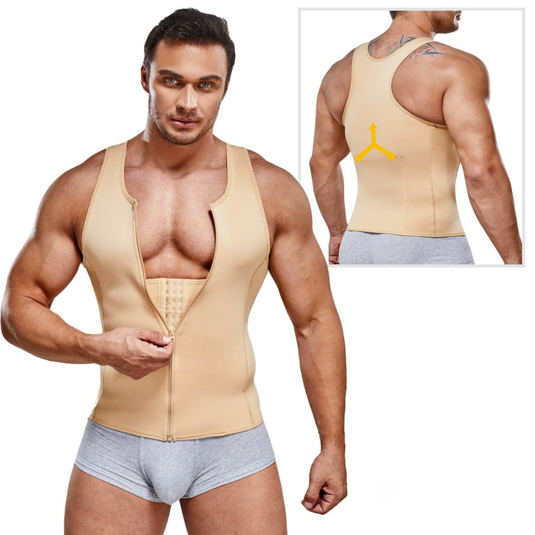 Molutan Men Compression Shirt for Body Slimming Tank Top Shaper Tight  Undershirt Tummy Control Girdle (Beige, 4XL) 