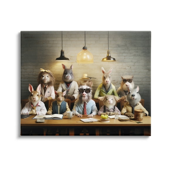 Stupell Industries Wild Animals at Table Animals & Insects Painting Gallery Wrapped Canvas Art Print Wall Art, 20 x 16
