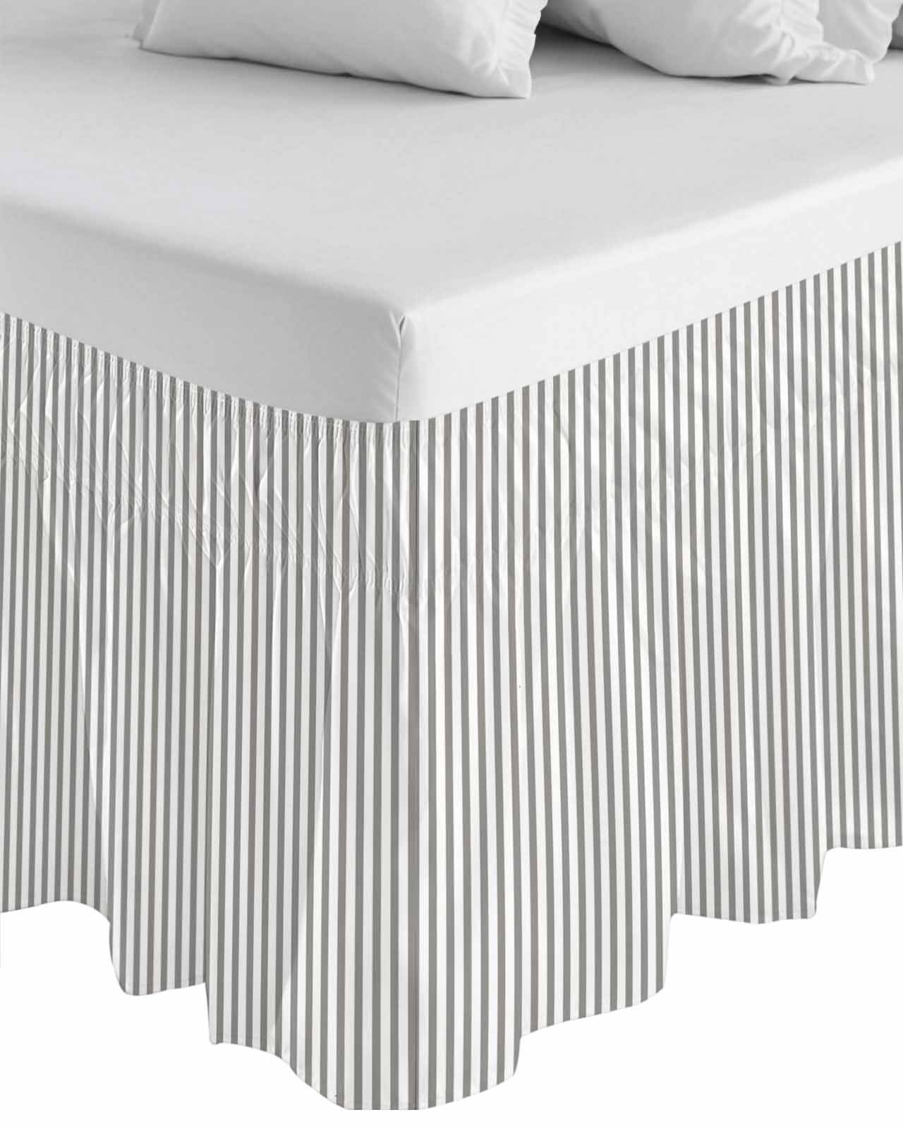 Grey and White Stripe Pattern Bed Skirt Queen Size 16&nbsp;Inch Drop, Simple Style Wrap Around Dust Ruffle Bedskirts, Wrinkle & Fade Resistant Easy Fit Bedskirt with Adjustable Elastic