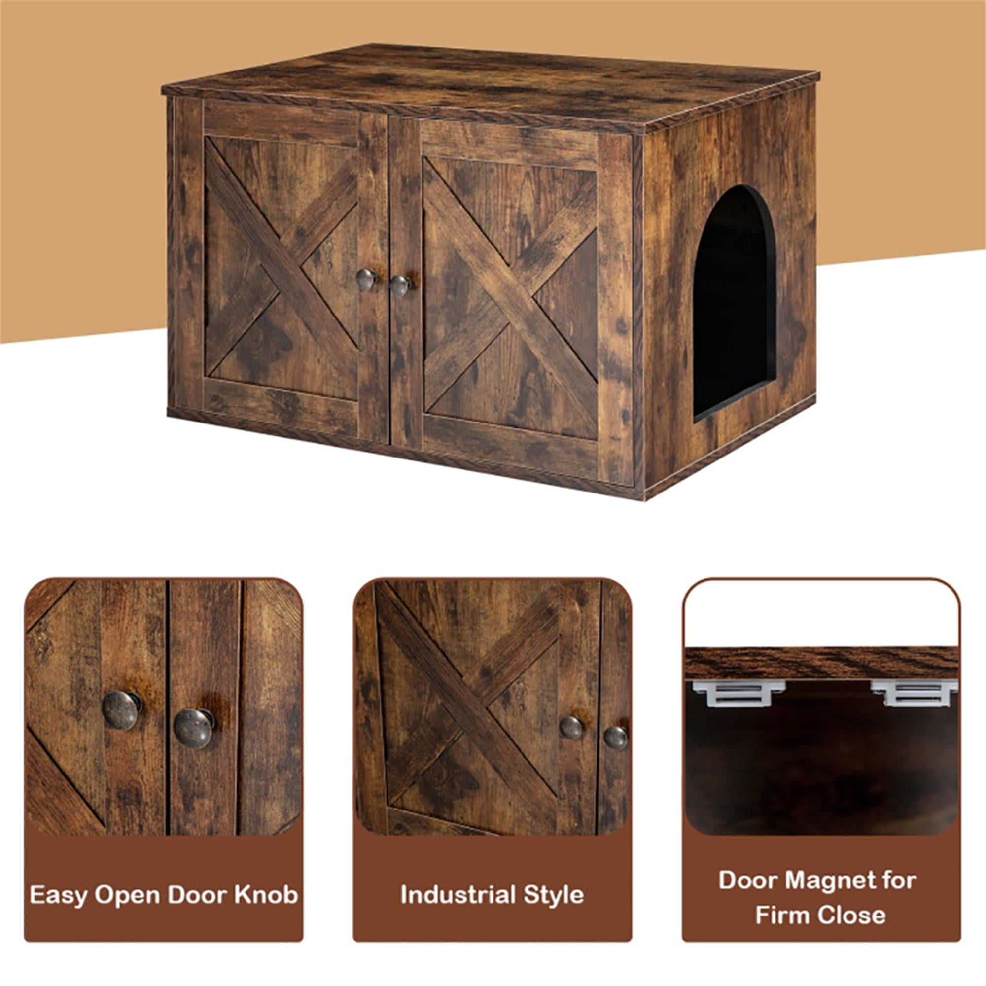 Kadyn 31" Hidden Cat Litter Box Enclosure Furniture with Divider, Wood Cat House Washroom Cabinet Fit for Most of Cat and Litter Box, Brown