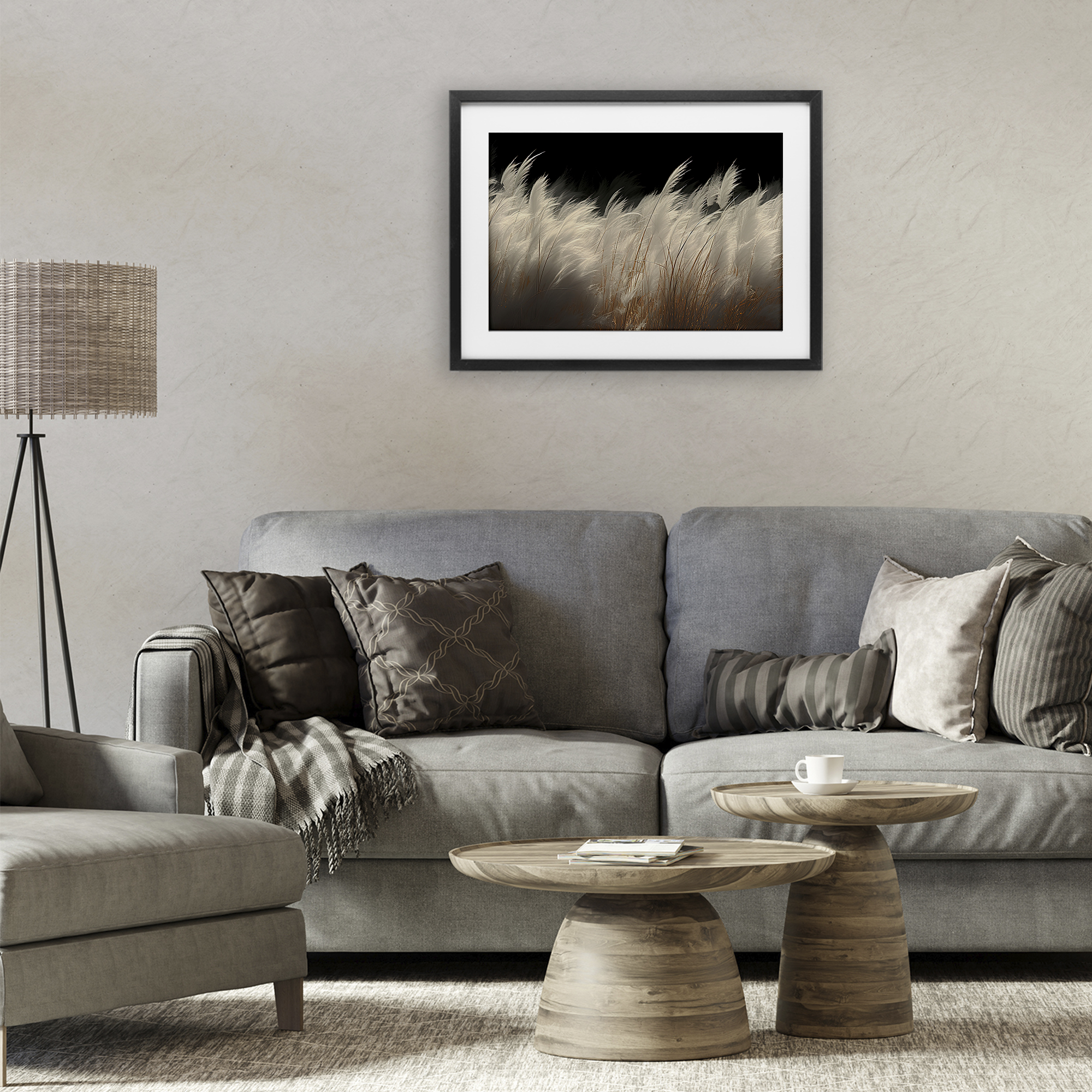 White Feathers Windblown Grasses Black Framed Print Under Glass, design by Decent Exposures