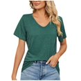 thumbnail image 2 of Basic T Shirts for Women Women's Fashion Casual Spring And Summer Solid Color V-neck Short Sleeve Loose Shirt Top, 2 of 7