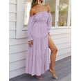 thumbnail image 4 of YOGAFOX Women's Boho Off Shoulder Long Sleeve Smocked Side Split Flowy A Line Maxi Dress S-XXL, 4 of 5