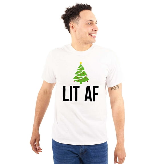 Festive Holiday Christmas Tree Lit AF Men's Graphic T Shirt Tees Brisco Brands L