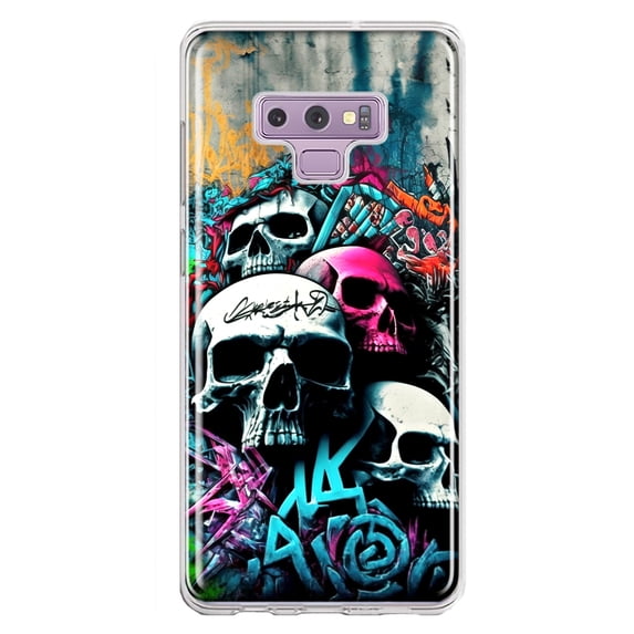 MUNDAZE Samsung Galaxy Note 9 Shockproof Clear Hybrid Protective Phone Case Skulls Graffiti Painting Art Cover