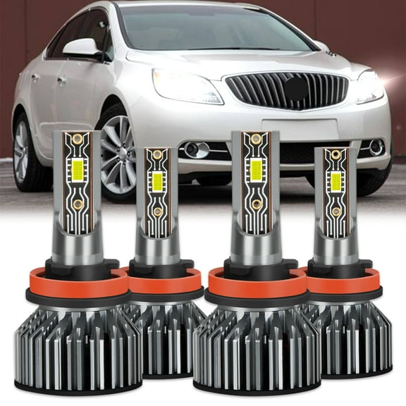 For 2012 2013 2014 2015 2016 2017 Buick Verano LED Headlight Bulbs H9/H11 High Beam and Low Beam 4pc,v2t