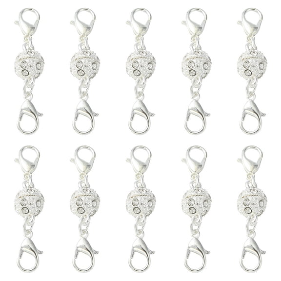 2 set Alloy Rhinestone Magnetic Clasps with Double Lobster Claw Clasps Silver 41mm Lobster Clasp: 12x7x3mm Magnetic Clasp: 15x8.5mm