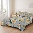 thumbnail image 2 of Full Quilt Set 78''x90'', Yellow Rose Lightweight Summer Bedspread Coverlet Set with 2 Pillow Shams, Vintage Country Botanical Floral Vines Breathable All Season Quilt Bedding for Bedroom/Guest Room, 2 of 9