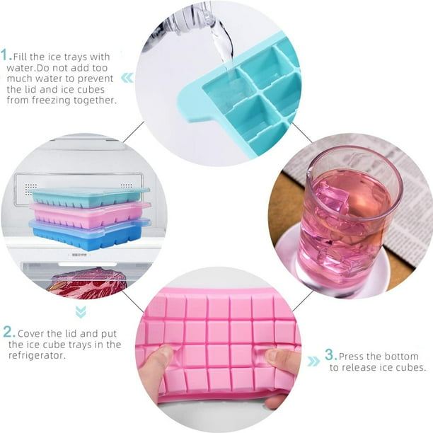 Bandejas de cubitos de hielo con tapas, paquete de 3 (rosa + azul + verde) Bandejas de cubitos de hielo de silicona Flexible y de fácil liberación 36 moldes de cubitos de hielo sin BPA Xemadio 2033758