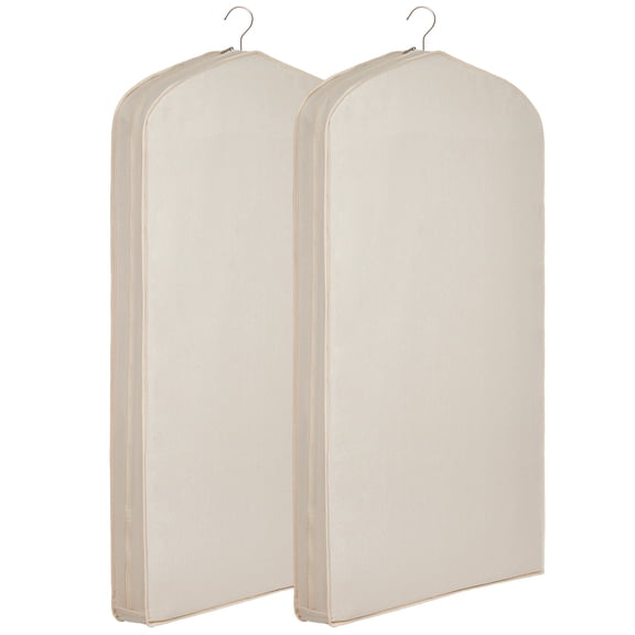 Breathable Cotton Hanging Garment Bags 2 Pack for Closet Storage Travel, 42.5 x 23.6 Inch, Beige Suit Dress Cover