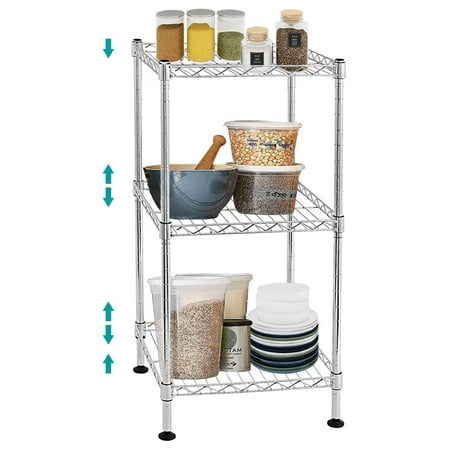 

3 Tier Adjustable Wire Shelf 3 Tier Metal Storage Shelves with NSF Certified Chrome Wire Rack Shelving Unit 200Lbs Capacity 12 D X 12 W X 24 H for Kitchen Pantry Laundry Basement